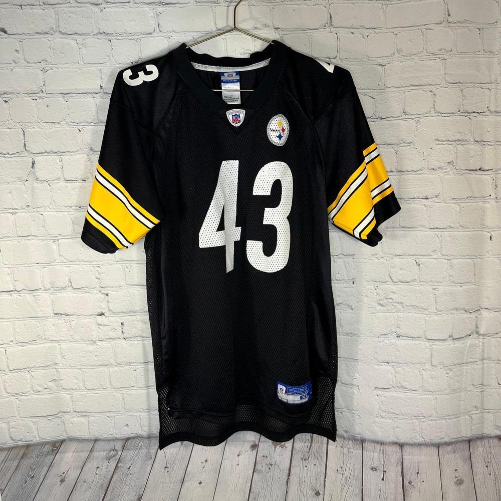 Reebok Pittsburgh Steelers Troy Polamalu 43 Jersey Kids XL 18-20 Black NFL Mesh